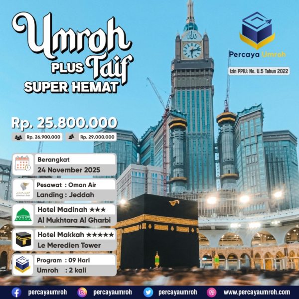 Umroh 24 November 2025 Umroh Plus Taif Super Hemat